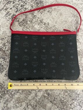 MCM monogram canvas zip pouch black red